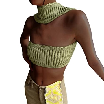 Women Sexy Strapless Tube Crop Top Knitted Halter Neck Bustier Tops Aesthetic Clothes Going Out Top ...