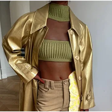 Women Sexy Strapless Tube Crop Top Knitted Halter Neck Bustier Tops Aesthetic Clothes Going Out Top Green S