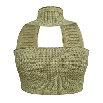 Women Sexy Strapless Tube Crop Top Knitted Halter Neck Bustier Tops Aesthetic Clothes Going Out Top Green S