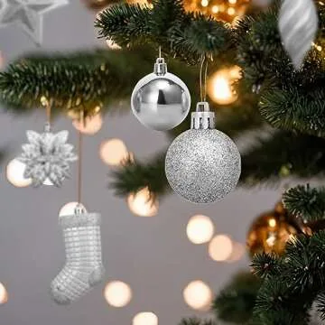 AMS 90ct Christmas Ball Assorted Pendants Shatterproof Tree Ornaments Seasonal Decorations in a Reusable Hand-Help Gift Box Ideal for Holiday and Party (Silver, 90ct)