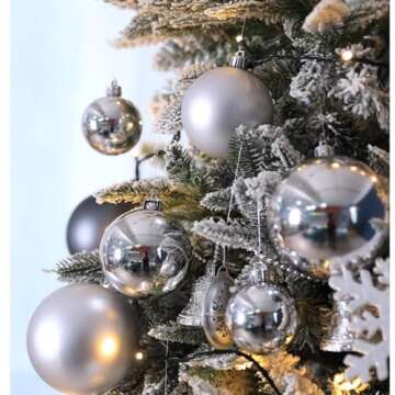 AMS 90ct Christmas Ball Assorted Pendants Shatterproof Tree Ornaments Seasonal Decorations in a Reusable Hand-Help Gift Box Ideal for Holiday and Party (Silver, 90ct)