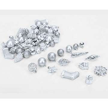 AMS 90ct Christmas Ball Assorted Pendants Shatterproof Tree Ornaments Seasonal Decorations in a Reusable Hand-Help Gift Box Ideal for Holiday and Party (Silver, 90ct)