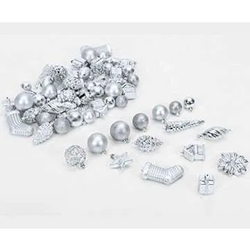 AMS 90ct Christmas Ball Assorted Pendants Shatterproof Tree Ornaments Seasonal Decorations in a Reusable Hand-Help Gift Box Ideal for Holiday and Party (Silver, 90ct)
