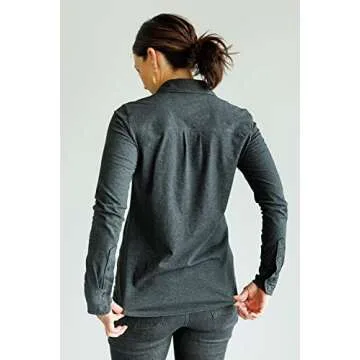 Fair Indigo Women's 100% Organic Pima Cotton Long Sleeve Knit Button Down Shirt (M, Dark Ocean)