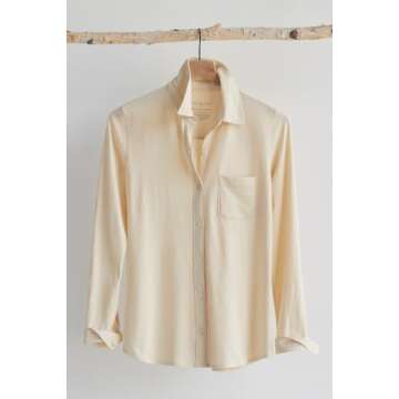 Fair Indigo Women's 100% Organic Pima Cotton Long Sleeve Knit Button Down Shirt (M, Dark Ocean)