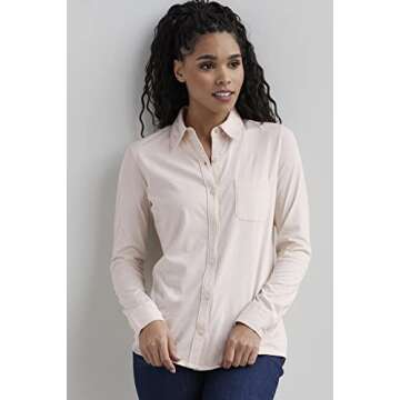 Fair Indigo Women's 100% Organic Pima Cotton Long Sleeve Knit Button Down Shirt (M, Dark Ocean)