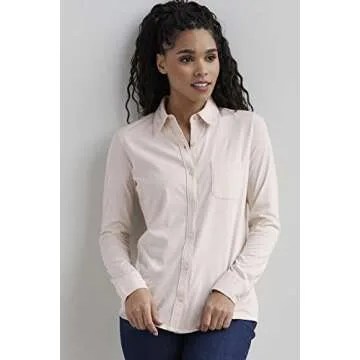 Fair Indigo Women's 100% Organic Pima Cotton Long Sleeve Knit Button Down Shirt (M, Dark Ocean)