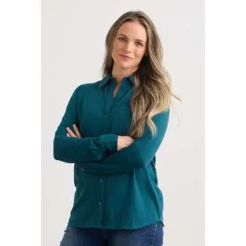 Fair Indigo Women's 100% Organic Pima Cotton Long Sleeve Knit Button Down Shirt (M, Dark Ocean)