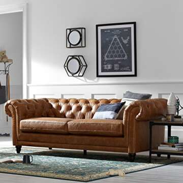 Amazon Brand - Stone & Beam Bradbury Chesterfield Tufted Leather Sofa Couch, 93", Cognac