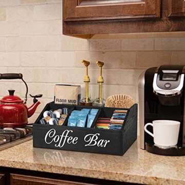 ugiftt Coffee Station Organizer for Counter, Wood Coffee Pods Holder Storage Basket, Coffee and Tea ...