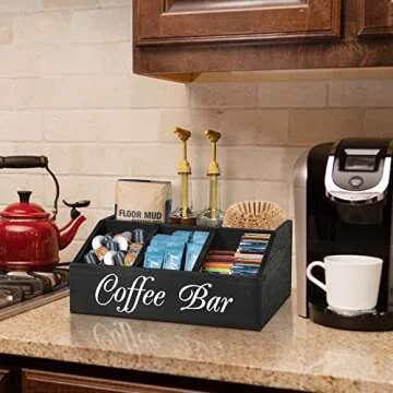 ugiftt Coffee Station Organizer for Counter, Wood Coffee Pods Holder Storage Basket, Coffee and Tea ...