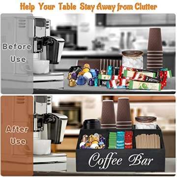 ugiftt Coffee Station Organizer for Counter, Wood Coffee Pods Holder Storage Basket, Coffee and Tea Condiment Storage Organizer, Rustic Coffee Bar Decor for Coffee Accessories Organizer