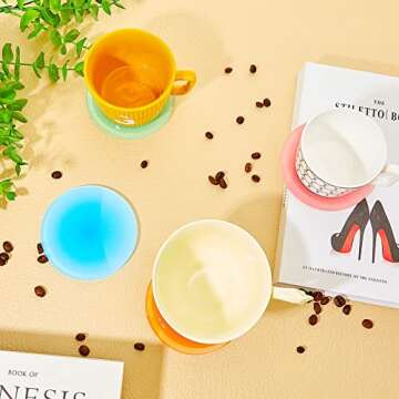 Irenare 8 Pieces Colorful Acrylic Coaster 3.9 Inches Cute Coasters Round Heat Resistant Holder Anti Slip Table Aesthetic for Coffee Table Home Decoration Gift(Classic Series)