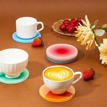 Irenare 8 Pieces Colorful Acrylic Coaster 3.9 Inches Cute Coasters Round Heat Resistant Holder Anti Slip Table Aesthetic for Coffee Table Home Decoration Gift(Classic Series)
