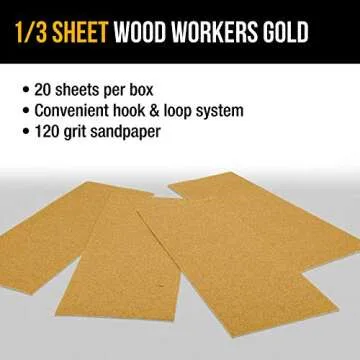 Dura-Gold Premium 1/3 Sheet Gold Sandpaper Sheets, 120 Grit (Box of 20) - 3-2/3" x 9" Size Hook & Loop Backing, Wood Furniture Woodworking, Auto Paint - Jitterbug Sanders, Clip-On, Hand Sanding Blocks