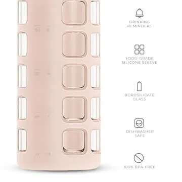 purifyou 32 oz Borosilicate Glass Water Bottle with Sleeve