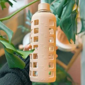 purifyou 32 oz Borosilicate Glass Water Bottle with Sleeve