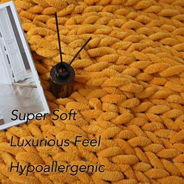 Maetoow Chenille Chunky Knit Blanket Throw （40×50 Inch）, Handmade Warm & Cozy Blanket Couch, Bed, Home Decor, Soft Breathable Fleece Banket, Christmas Thick and Giant Yarn Throws, Mustard Yellow