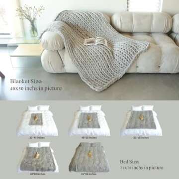 Maetoow Chenille Chunky Knit Blanket Throw （40×50 Inch）, Handmade Warm & Cozy Blanket Couch, Bed, Home Decor, Soft Breathable Fleece Banket, Christmas Thick and Giant Yarn Throws, Mustard Yellow