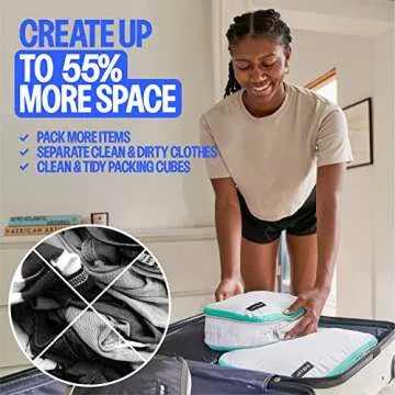 Compression Packing Cubes - 2 Pack Clean Dirty Separate Zipper - Luggage & Suitcase Organizer Travel...