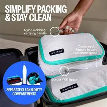 Compression Packing Cubes - 2 Pack Clean Dirty Separate Zipper - Luggage & Suitcase Organizer Travel Cube, Large Small Laundry Compartment Organizers for Clothes, Shoes Makeup