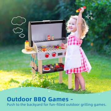 OOOK Wooden Play Barbecue Toy Grill, Kids Grill Playset with Toy Food and Grilling Tools, Play Kitch...