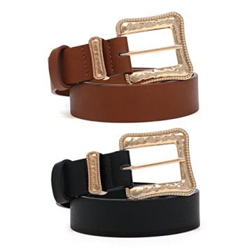 AWAYTR Leather Western Belts for Women - 2 pcs Vintage PU Leather Style
