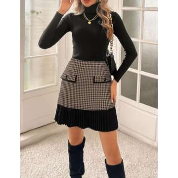 Kate Kasin Women's Casual Plaid High Waist Pleated A-Line Uniform Mini Skirt (Coffee Plaid, X-Large)