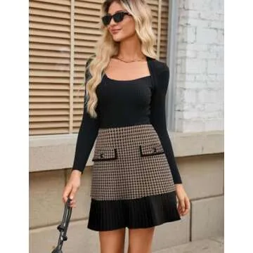 Kate Kasin Plaid High Waist Pleated Mini Skirt for Women