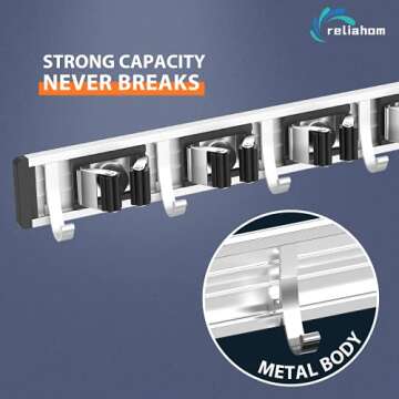 reliahom Broom Holder Mop Hanger Wall Mount Metal Organization Garage Storage System Garden Kitchen ...