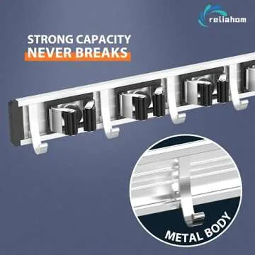 reliahom Broom Holder Mop Hanger Wall Mount Metal Organization Garage Storage System Garden Kitchen ...