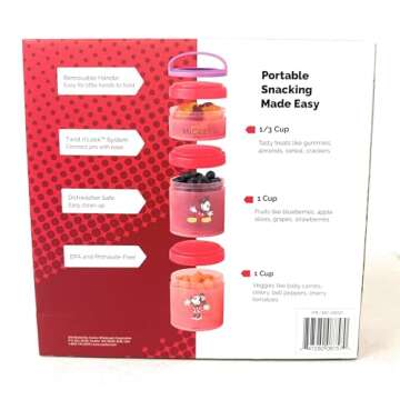 Whiskware Portable Stackable Snack Containers for Kids, Mickey and Friends 3 Pack Snack Stacks Set, ...