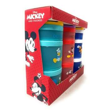 Whiskware Portable Stackable Snack Containers for Kids, Mickey and Friends 3 Pack Snack Stacks Set, Great For School or Travel!, Normal, Red, 1591321