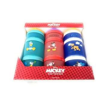 Whiskware Portable Stackable Snack Containers for Kids, Mickey and Friends 3 Pack Snack Stacks Set, Great For School or Travel!, Normal, Red, 1591321