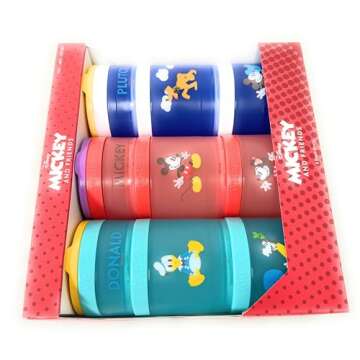 Whiskware Portable Stackable Snack Containers for Kids, Mickey and Friends 3 Pack Snack Stacks Set, Great For School or Travel!, Normal, Red, 1591321