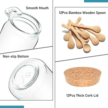YEBODA 10oz Glass Storage Jars with Cork Lids 12 Pack
