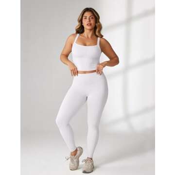 UNISSU Hugcurve Adjustable Longline Sports Bra Square Neck Workout Tank Crop Tops for Women with Built in Bra Padded Camisole White Small