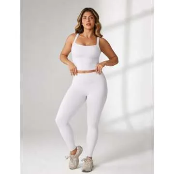 UNISSU Hugcurve Adjustable Longline Sports Bra Square Neck Workout Tank Crop Tops for Women with Built in Bra Padded Camisole White Small