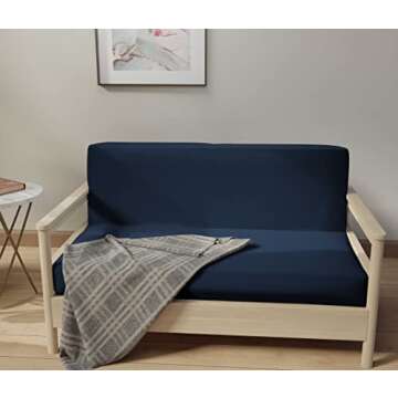 LANE LINEN Futon Covers Full Size, 100% Cotton Futon Slipcovers, Full Size Futon Mattress Cover for Futon Sofa Bed, Foldable Armless Sofa Cover, Zippered Futon Couch Cover - Dark Blue