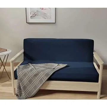 LANE LINEN Futon Covers Full Size, 100% Cotton Futon Slipcovers, Full Size Futon Mattress Cover for Futon Sofa Bed, Foldable Armless Sofa Cover, Zippered Futon Couch Cover - Dark Blue