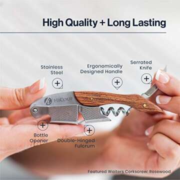 Hicoup Wine Opener - Professional Corkscrews for Wine Bottles w/Foil Cutter and Cap Remover - Manual...