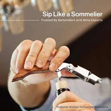 Hicoup Wine Opener - Professional Corkscrews for Wine Bottles w/Foil Cutter and Cap Remover - Manual Wine Key for Servers, Waiters, Bartenders and Home Use - Stainless Steel w/Moonstone Resin Inlay