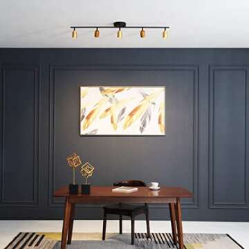 VidaLite Shura - 5-Light Black and Brass Integrated LED Track Light w/Rotatable Heads, 4 ft. Track Lighting Kit Ceiling Light, 3000k, 2450 Lumen