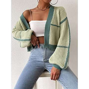 MakeMeChic Women's Cropped Cardigan Sweater in Green