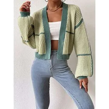 MakeMeChic Women's Cropped Cardigan Sweater in Green