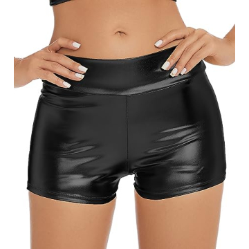 Gatielzana Women's Metallic Rave Booty Shorts - Shiny High Waisted Dance Bottoms, Black, XS
