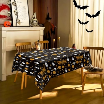 Tbsone Halloween Disposable Rectangle Plastic Tablecloth – 3 Pack, Black Cute Pumpkin & Ghost Tabl...