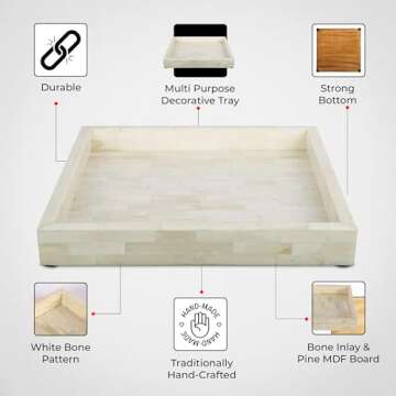 Handicrafts Home Classic Pattern Inspired Decorative Trays 12x12 - Chic White Centerpiece, Versatile Ottoman Tray for Modern Home Decor, Artistic Kitchen Serving Tray, Ideal Gift-Worthy Tray