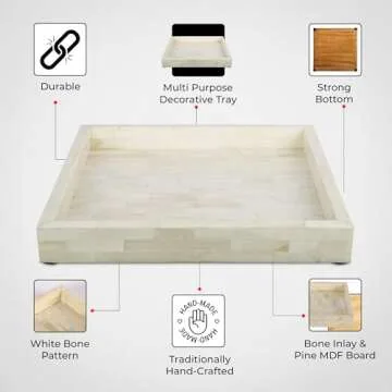 Handicrafts Home Classic Pattern Inspired Decorative Trays 12x12 - Chic White Centerpiece, Versatile Ottoman Tray for Modern Home Decor, Artistic Kitchen Serving Tray, Ideal Gift-Worthy Tray