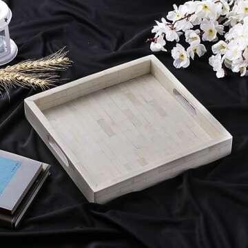 Handicrafts Home Classic Pattern Inspired Decorative Trays 12x12 - Chic White Centerpiece, Versatile Ottoman Tray for Modern Home Decor, Artistic Kitchen Serving Tray, Ideal Gift-Worthy Tray